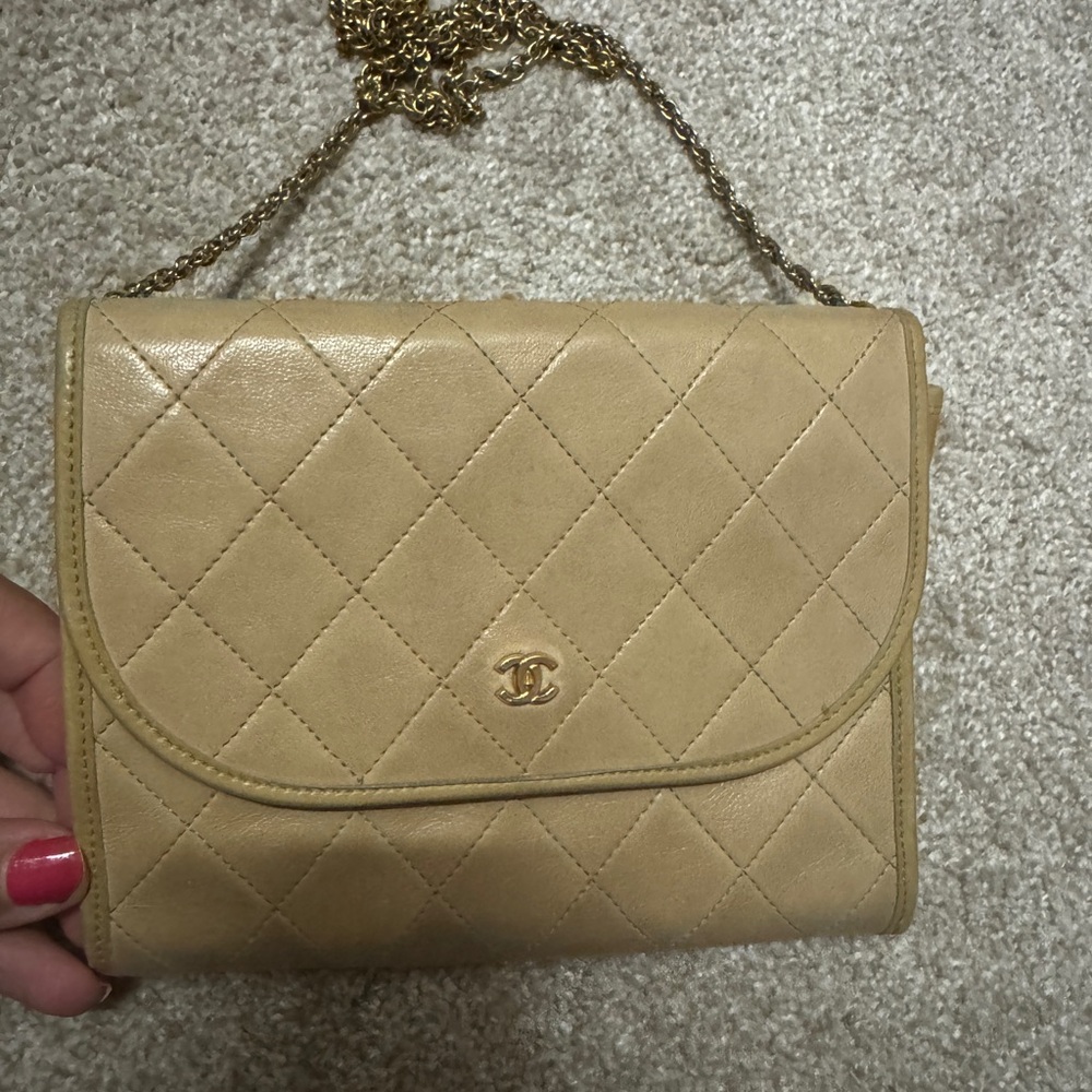 Chanel Tan Quilted Leather Shoulder or Crossbody Bag
